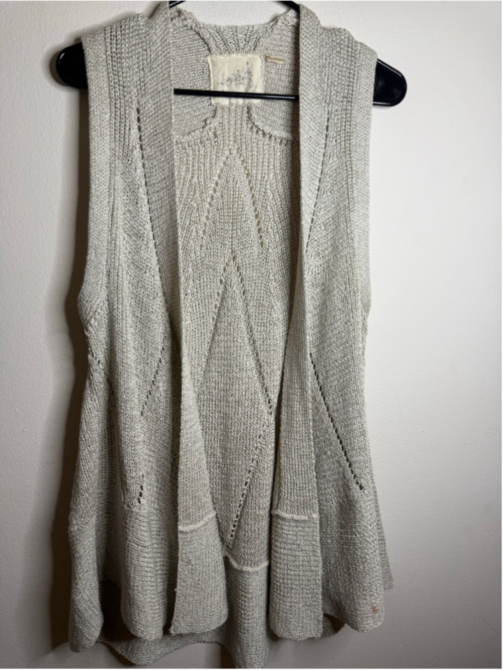Anthropologie Angel of the North Beige Lua Pointelle Knit Cardigan Vest, Size S